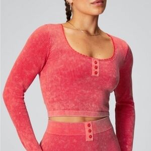 Women's Fabletics Cable Knit Long Sleeve Top, Pink, EUC
